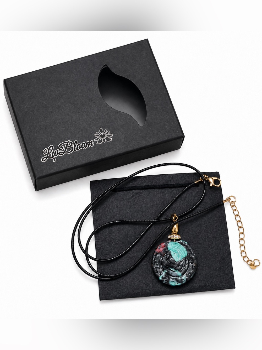 Lwbloom Luxury Heirloom-Inspired Necklace with Turquoise and Red Carved Pendant